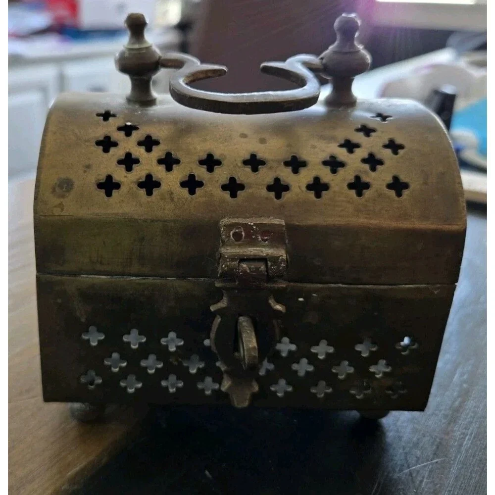 vintage brass potpourri trinket box Cricket Box Cage Metal